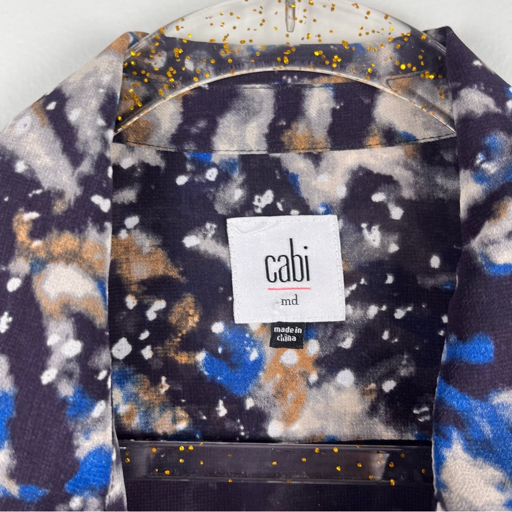 CAbi #3066 Starry Night Ruffle Button Front Blouse Medium Blue Career - Picture 2 of 10
